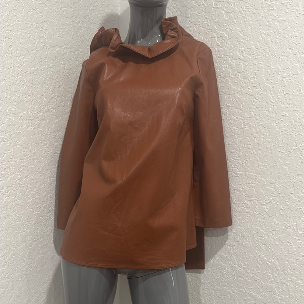 Brown Faux Leather Top